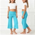 thumbnail image 2 of Y-Sunset Girls Fold Over Waist Yoga Pants, Kids Soft Stretchy Wide Leg Cropped Pants, Casual Flowy Culottes for Everyday Wear(Sky Blue/5-6 Years), 2 of 4