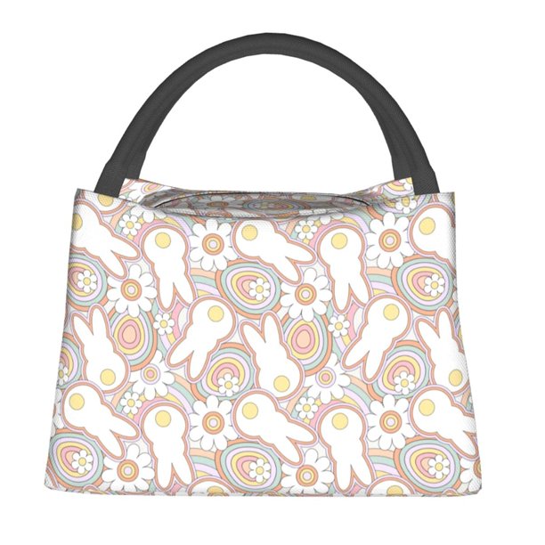 Fotbe Retro Hippie Groovy Easter bunny Bolsa Térmica Portátil con Estampado, Bolsa de Entrega de Alimentos Aislada, Bolsa Reutilizable de Gran Capacidad para Comidas y Supermercado