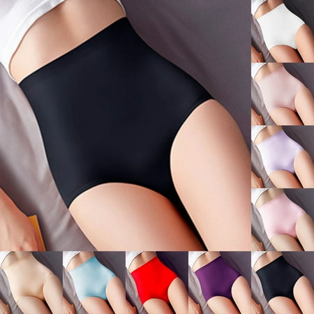 Ukumplol Panties for Women s Underwear Womens Underpants Solid Color Breathable Microfiber Briefs High Waist Ice Silk for Women Plus Size Panties Womens Panties Purple 2 XXL
