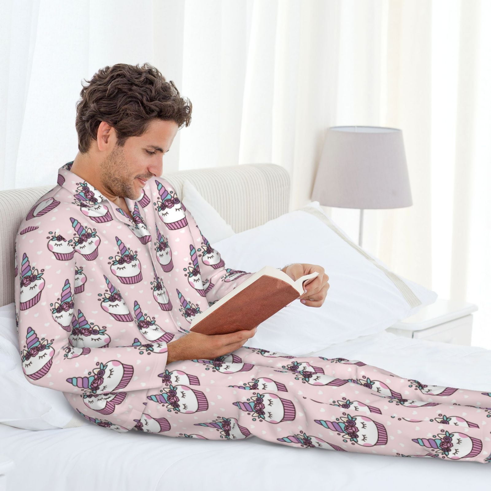 【35%OFF】 Zufioo Cute Cupcake Mens Pajamas Set, Mens Long-Sleeved Clothing