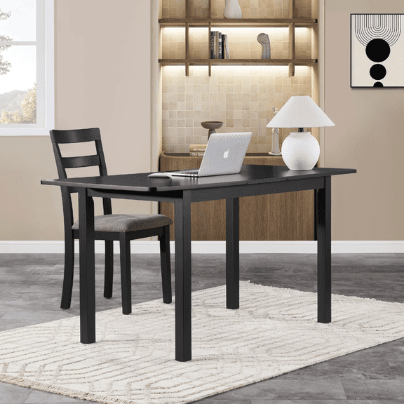 BISHE 59‘’ Extendable Dining Room Table, Space Saving Modern Rectangular Kitchen Table, Dining Room Furniture with Folding Desk Design, Easy Assembly Kitchen Table,Black