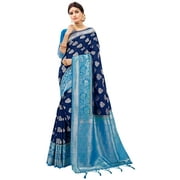 Sarees for Women Banarasi Art Silk Silver Zari Saree l Indian Ethnic Wedding Diwali Gift Sari with Unstitched Blouse