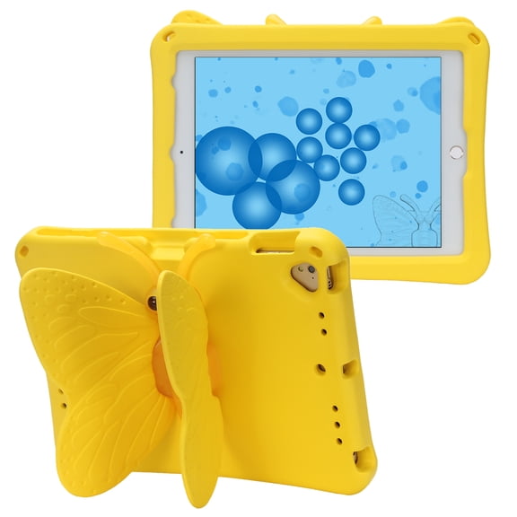 CoverTrend Case for iPad 6th/5th Generation (9.7 Inch, 2018/2017 Model),iPad Air 2 / 1st Case, iPad Pro 9.7 Case 2016, Cute Butterfly Rotating Stand Lightweight Kids Friendly Shockproof Case, Yellow