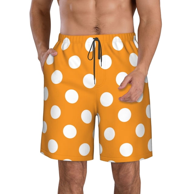 Balery Orange And White Polka Dot Traje de Baño Estilo Hawaiano para Hombre, Shorts de Secado Rápido con Bolsillos-Medium