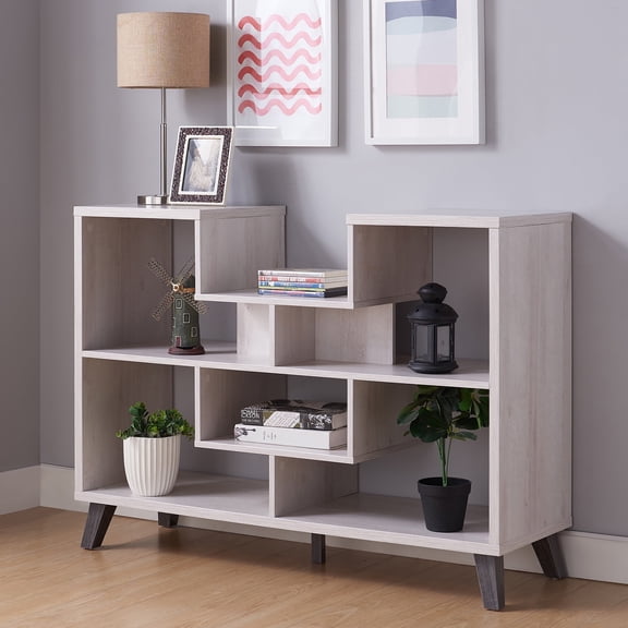 Trey 6-Shelf Wood White Oak Decorative Sideboard