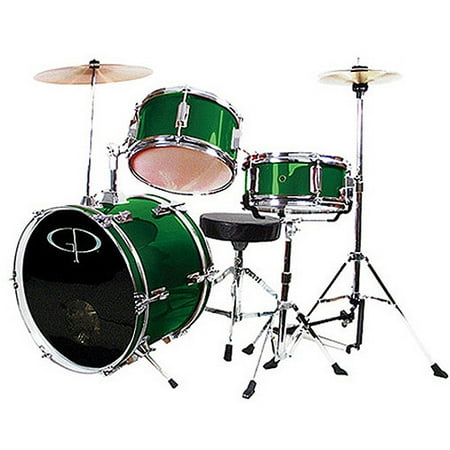 M&M GP Percussion 3-Piece Complete Junior Drum Set, Metallic Forest Green
