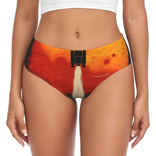 Fotbe Retro Space Rocket Launch Calzones Estampados para Mujer – Ropa Interior de Algodón, Cómoda, Suave y Elástica-XX-Large
