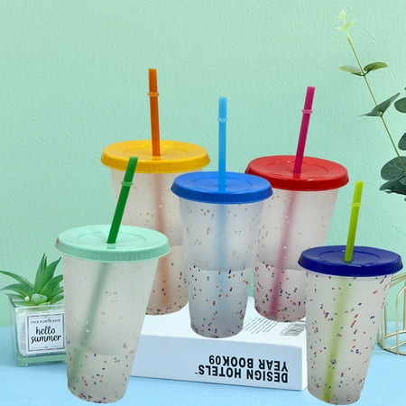 

GROFRY 700ml Rainbow Straw Cup Food Grade Reusable PP Plastic Color Changing Bottle with Lid for Office