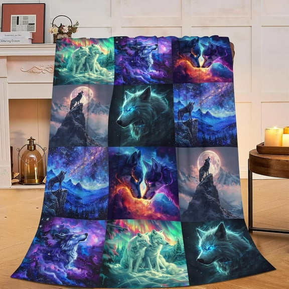 Wolf Blanket Colorful Wolf Fleece Throw Blanket Fuzzy Plush Super Soft Cozy Warm Wolf Stuffed Animal Decor Cool Wolf Blanket Gifts for Boys Girls Kids Adult Men Women 50"X40"