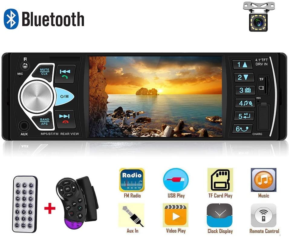 Multimedia Car Radio Single Din Car Stereo 4.1" Digital TFT Screen Bluetooth Audio and Hands