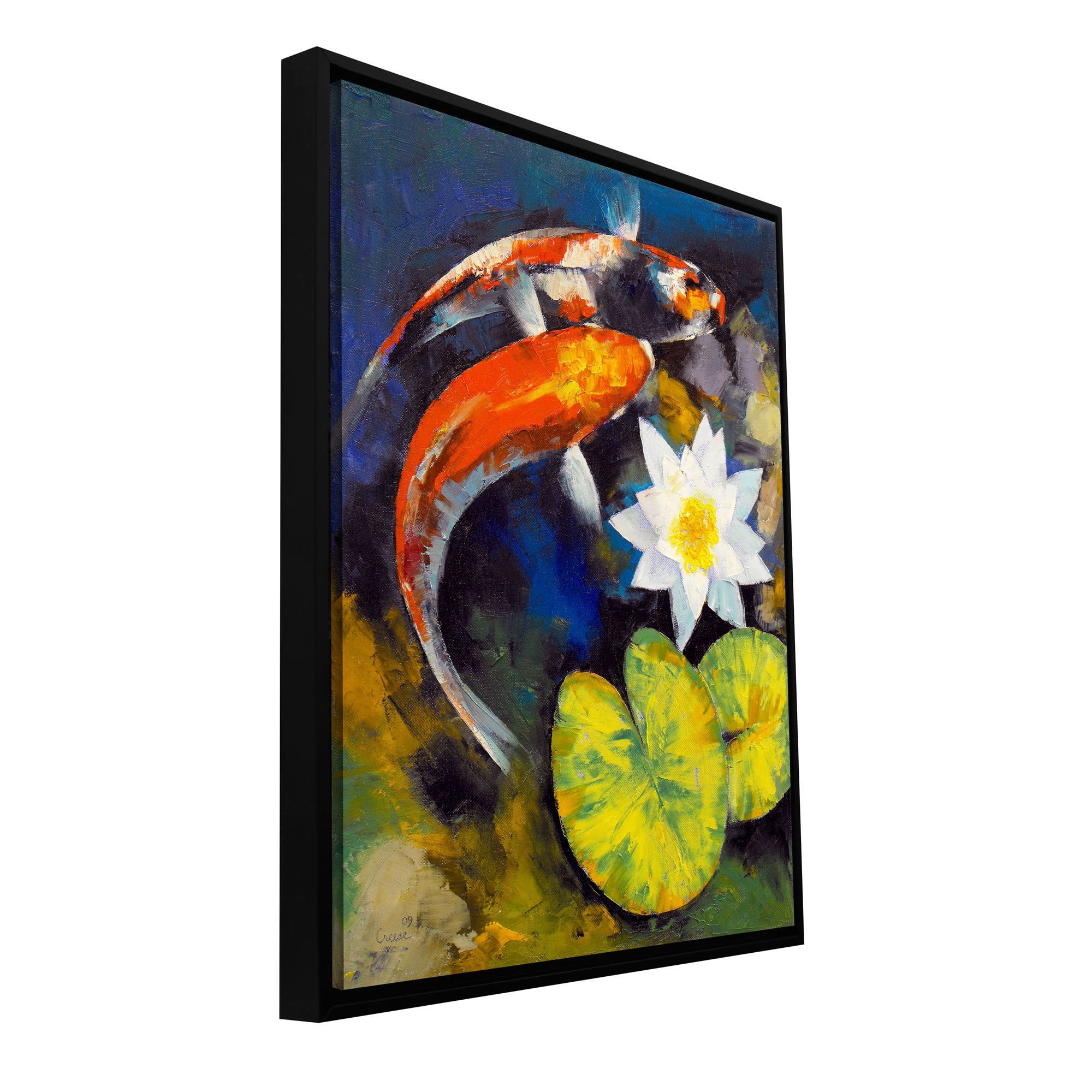 Michael Creese "Koi Fish And Water Lily" Floater-Framed Gallery-Wrapped Canvas