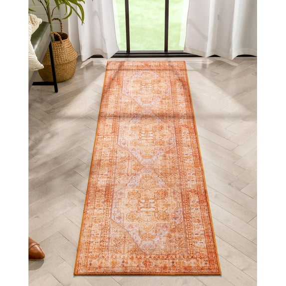 Well Woven Overdyed Helode Machine Washable Orange Vintage Oriental Medallion Runner Rug 2x7 (2'1" x 7'3" Runner)