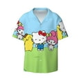 thumbnail image 2 of Lsque Sanrio print Men's Cuban Collar Short Sleeve Shirt Summer Beachwear Casual Button Down Fashionable Vacation Leisure Shirt-Small, 2 of 7