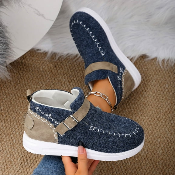 Wowcloth Women's Round Toe Flats – Comfortable Buckle Detail Flat Shoes with Solid Color for Casual Everyday Wear in Autumn and Winter