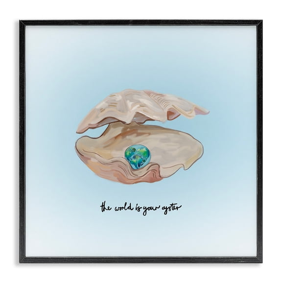 Stupell Industries Contemporary World Your Oyster Phrase Black Framed Giclee Art, 12 x 12, by Amelia Noyes