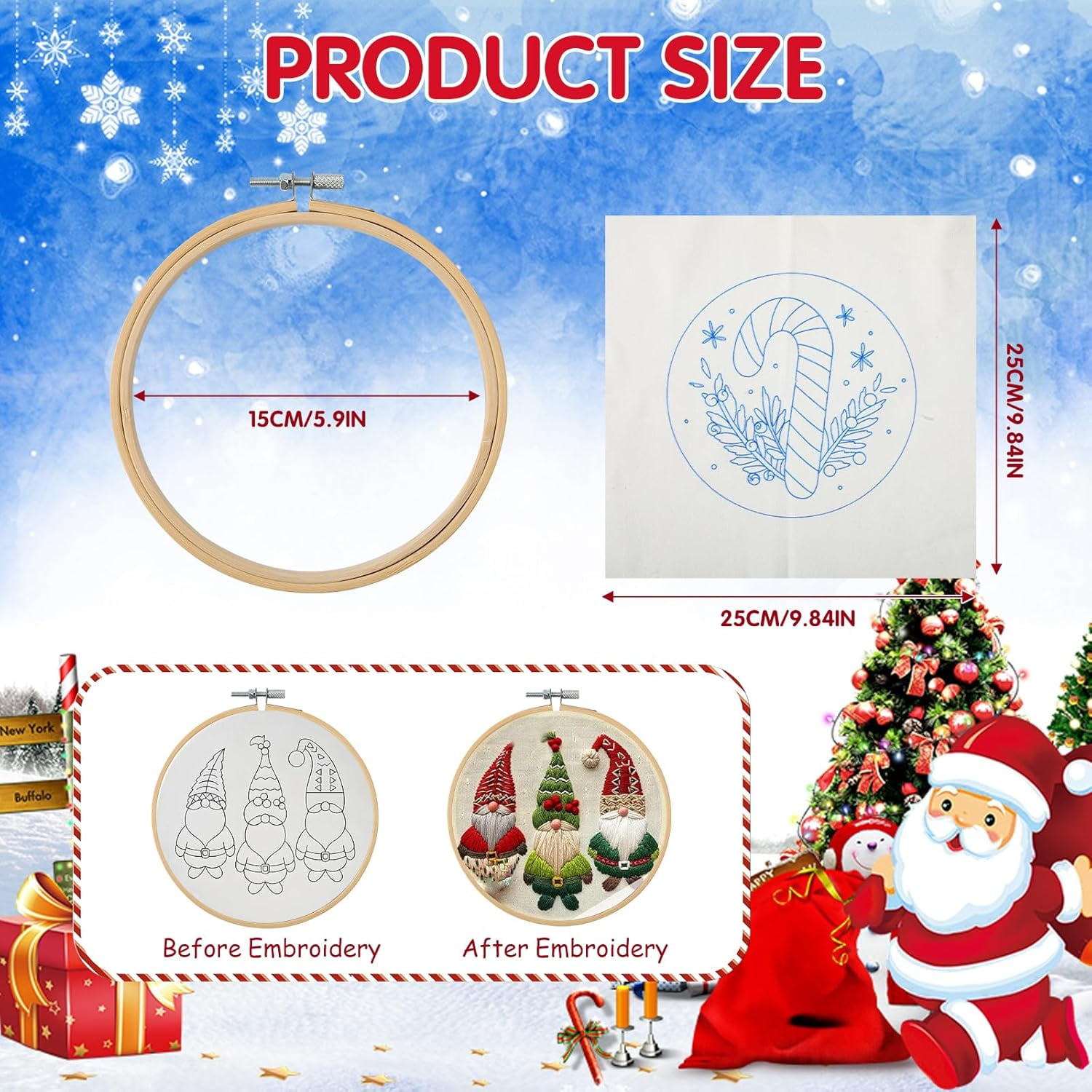 Dalrosia Christmas Embroidery KIT,Adults Kids DIY Handmade,Hand Embroidery Starter Kits with Stamped Embroidery Pattern,for Christmas Embroidery Kits for Adults Beginners Starter