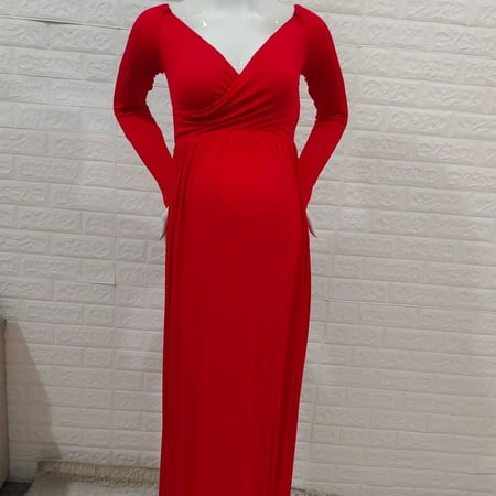

Vedolay Women s Pregnants V-Neck Long Sleeve Solid Color Maternity Dress Red L