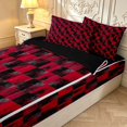 thumbnail image 3 of Manfei Retro Grid Zipper Twin Comforter Sets with Fitted Sheet and 2 Pillowcases,Classic Plaid Zipper Bedding Set,Red Black,Black Reversible,4pcs, 3 of 8