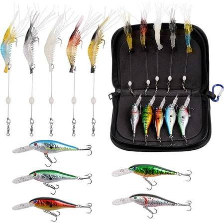 OROOTL 10pcs Fishing Lures Bass Kit Spinner Bait Lures with Portable Fishing Tackle Carry Bag Saltwater Freshwater Fishing Lures Kit for Bass Trout Salmon