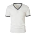 thumbnail image 3 of V Neck T-Shirt Men Knitted Ribbed Short Sleeve Casual Athletic Workout Pullover Tops Fathers Gift S-3XL, 3 of 8