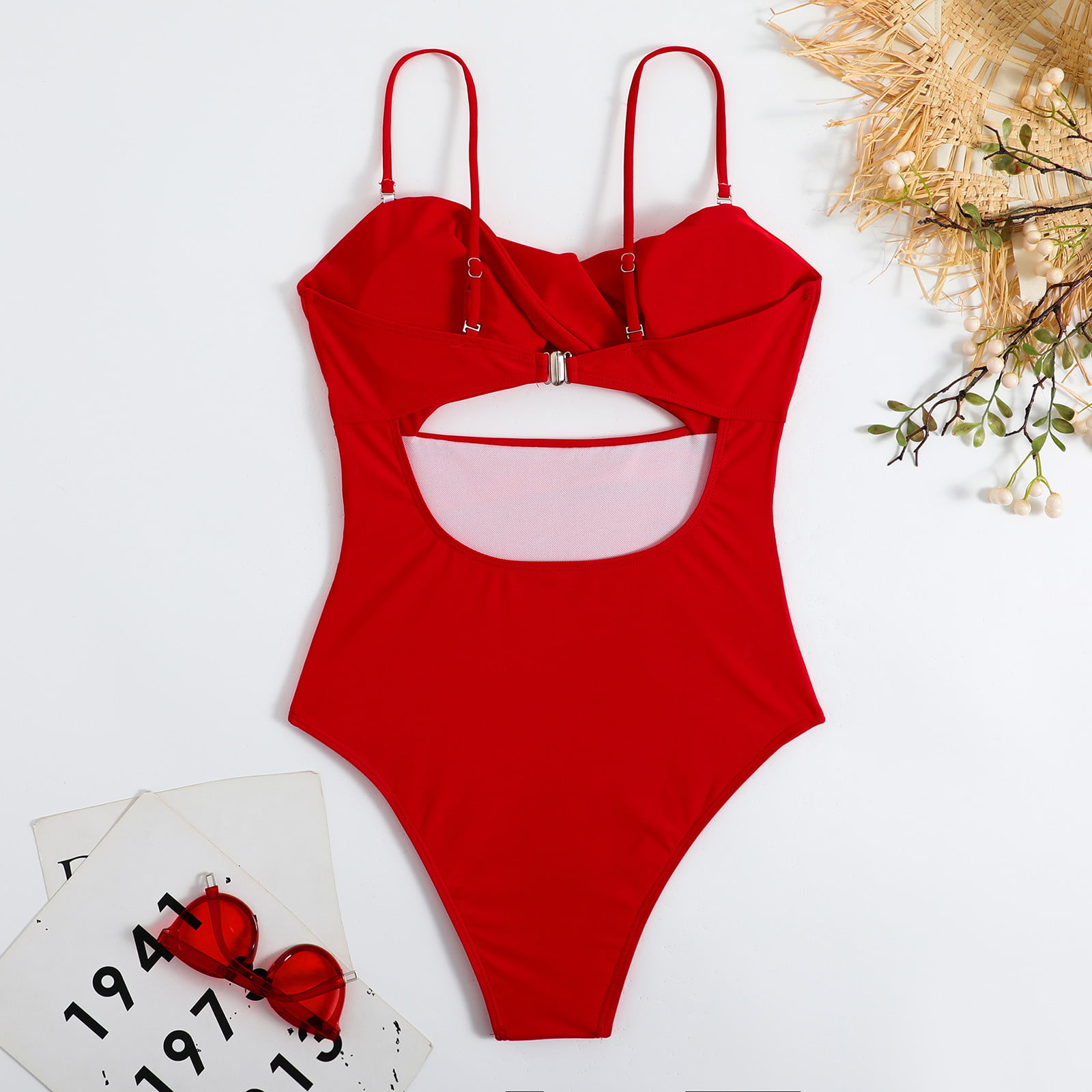 RQYYD Reduced Women's One Piece Swimsuits Tummy Control Cutout High Waisted  Bathing Suit Twist Front 1 Piece Swimsuit(Red,S)