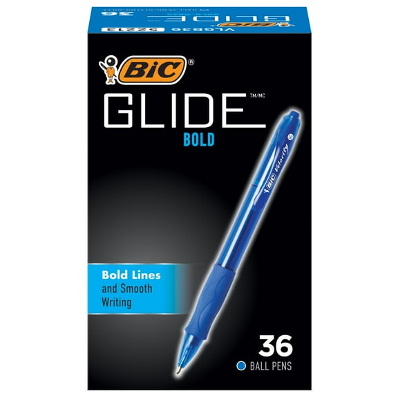 BIC Glide Bold Retractable Ball Pen, Blue, 1.6mm Bold Point, 36 Pack