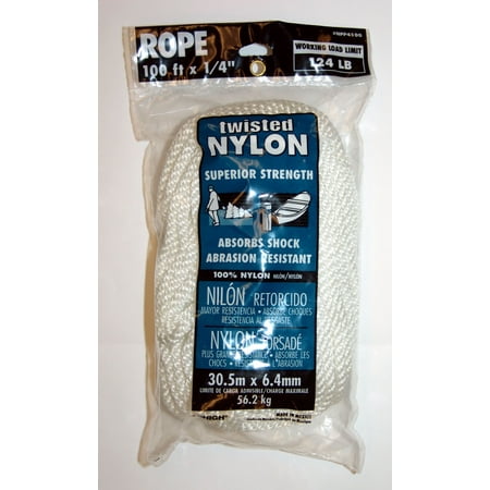 - Lehigh Group NPP4100W-P Twist Nylon Rope, 1/4' x 100'
