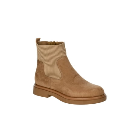 No Boundaries Women's Faux Leather and Knit Chelsea Boots