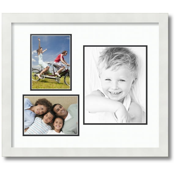 ArtToFrames Collage Photo Picture Frame with 1 - 8x10 and 2 - 5x7 Openings, Framed in White with Super White and Black Mats (CDM-3966-78)