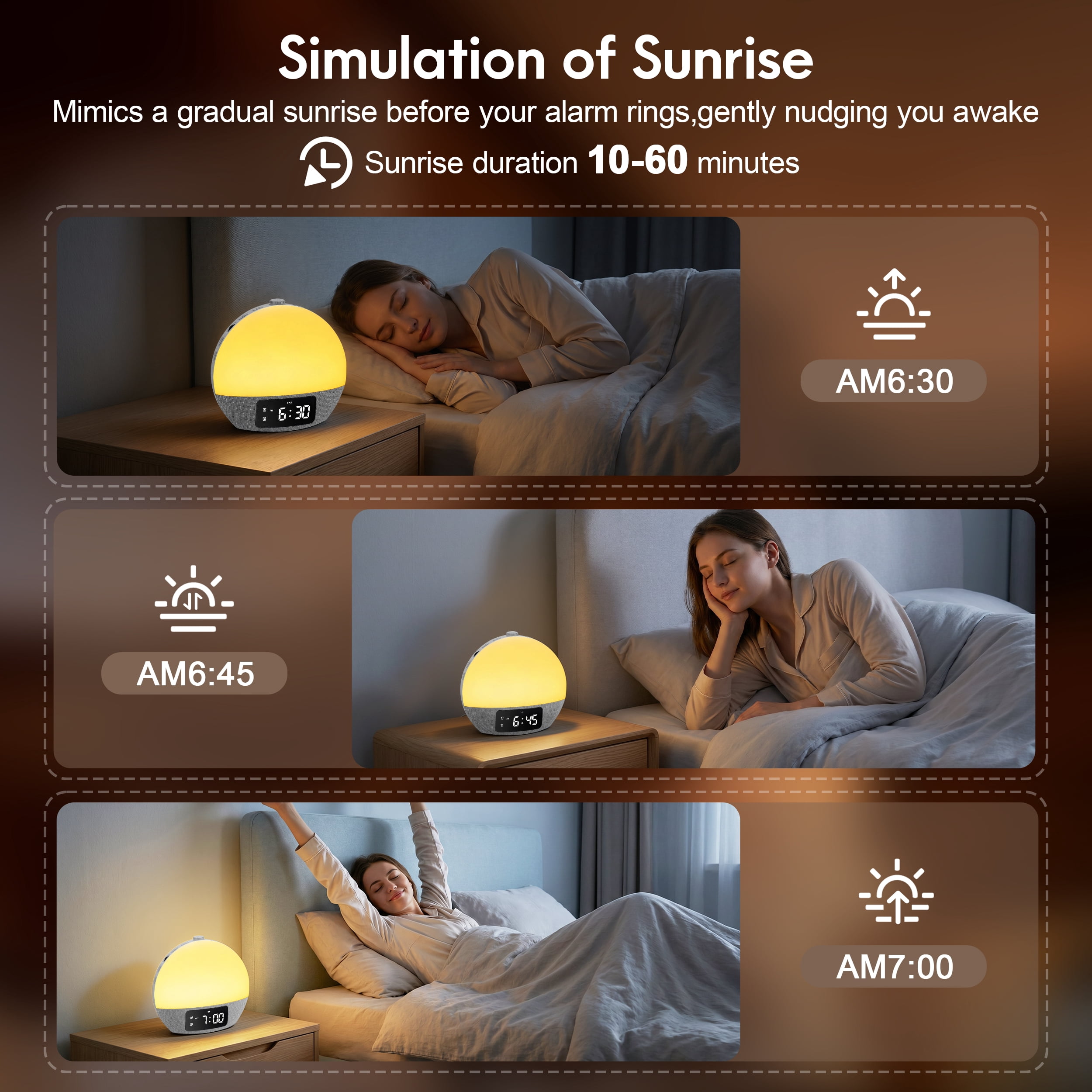 Doulami Sunrise Alarm Clock Wake Up Light White Noise Machine Natural Wake-Up Light with 25 Sleep Sounds & 17 Lights