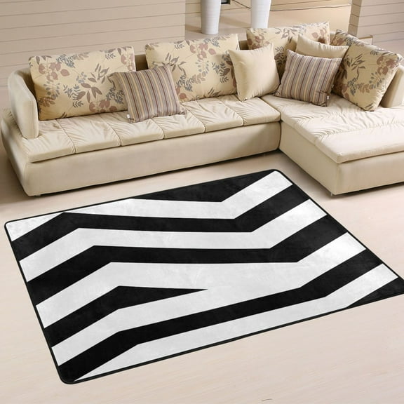 Black and White Stripes Soft Polyester Area Rug 36''x24'', Non Slip, Memory Foam, Water Absorbent