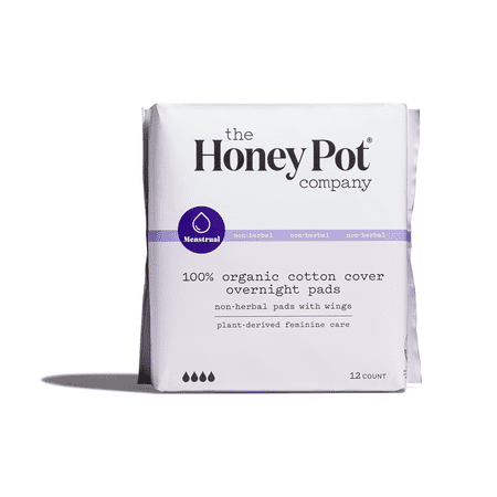 The Honey Pot Company Non-Herbal Overnight Pads with Wings, Organic Cotton Cover - 12ct