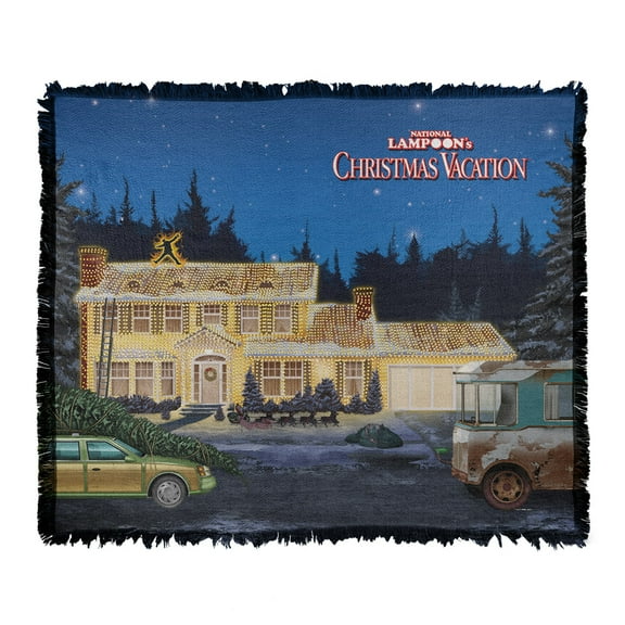 Christmas Vacation Blanket, 50'x60' Lights Woven Tapestry Cotton Blend Fringed Throw