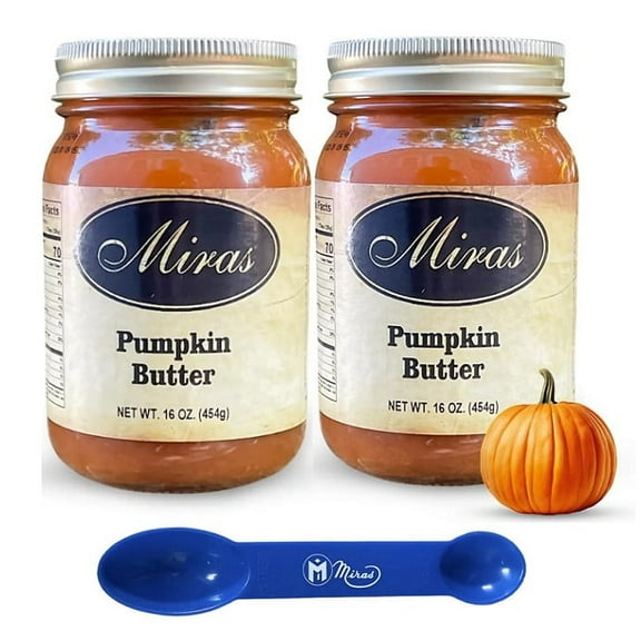 (Pack of 2) Miras Pumpkin Butter Fruit Spread 16 oz Glass Jars (2in1 Miras Trademark Measuring Spoon Included)