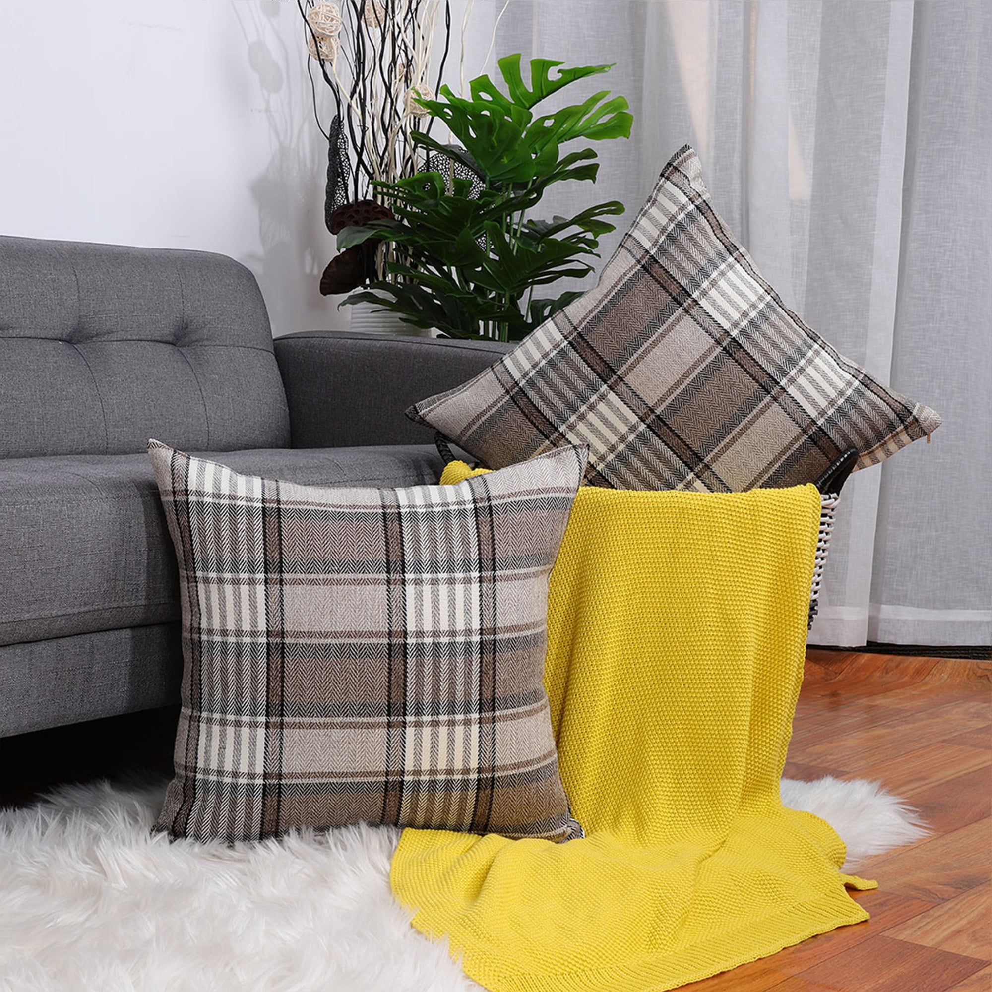 PiccoCasa Plaid Throw Pillow Case for Home 2pcs 18"x18", Polyester