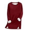 thumbnail image 4 of Women's Fleece Lined Crewneck Sweatshirt, Longline Plush Pullover with Side Slits, Cozy Loungewear Top for Fall Winter, Comfortable Casual Wearfor Home Relaxation and Outdoor Activities Red L, 4 of 5