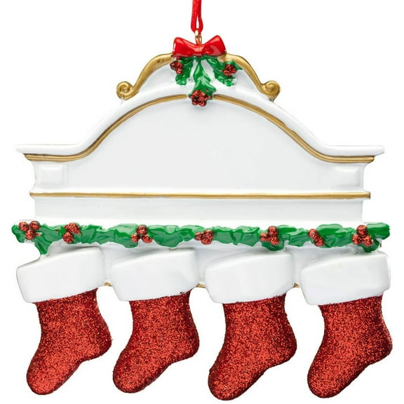 Christmas Mantel with 4 Stockings Ornament