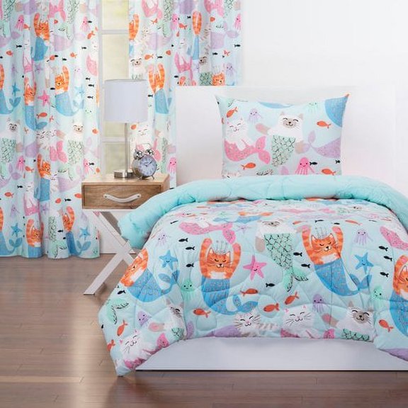 Crayola  Purrmaids Reversible Comforter Set in Blue Twin 2 Piece