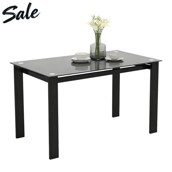 Tcbosik Modern Tempered Glass Dining Table for 4, Kitchen & Dining Room Glass Tables with 4 Metal Legs, 170lbs Capacity, 47.3"L x 27.6"W x 29.53"H