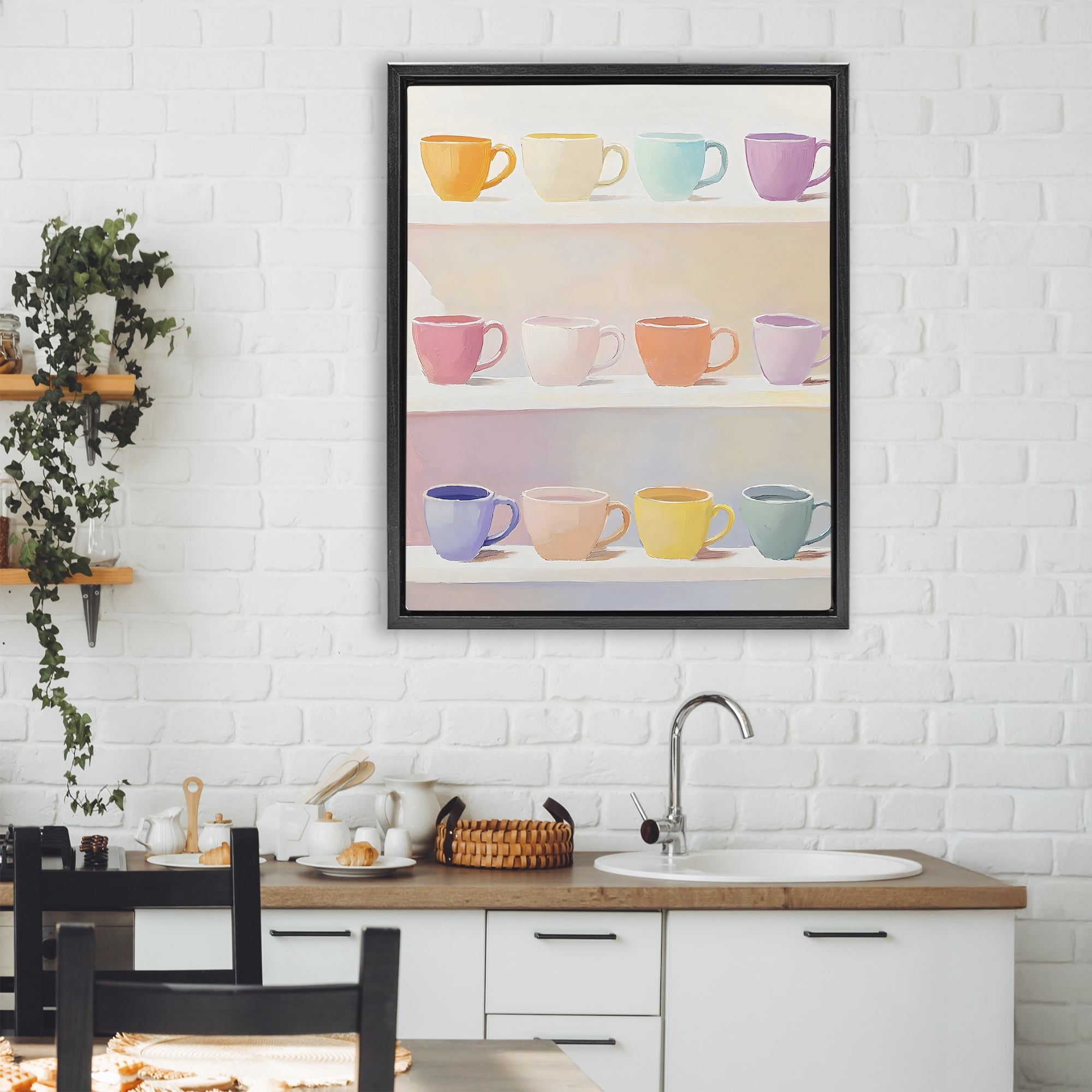Stupell Industries Rows of Pastel Teacups Black Framed Floater Canvas Wall Art, design by The Prints Vibe