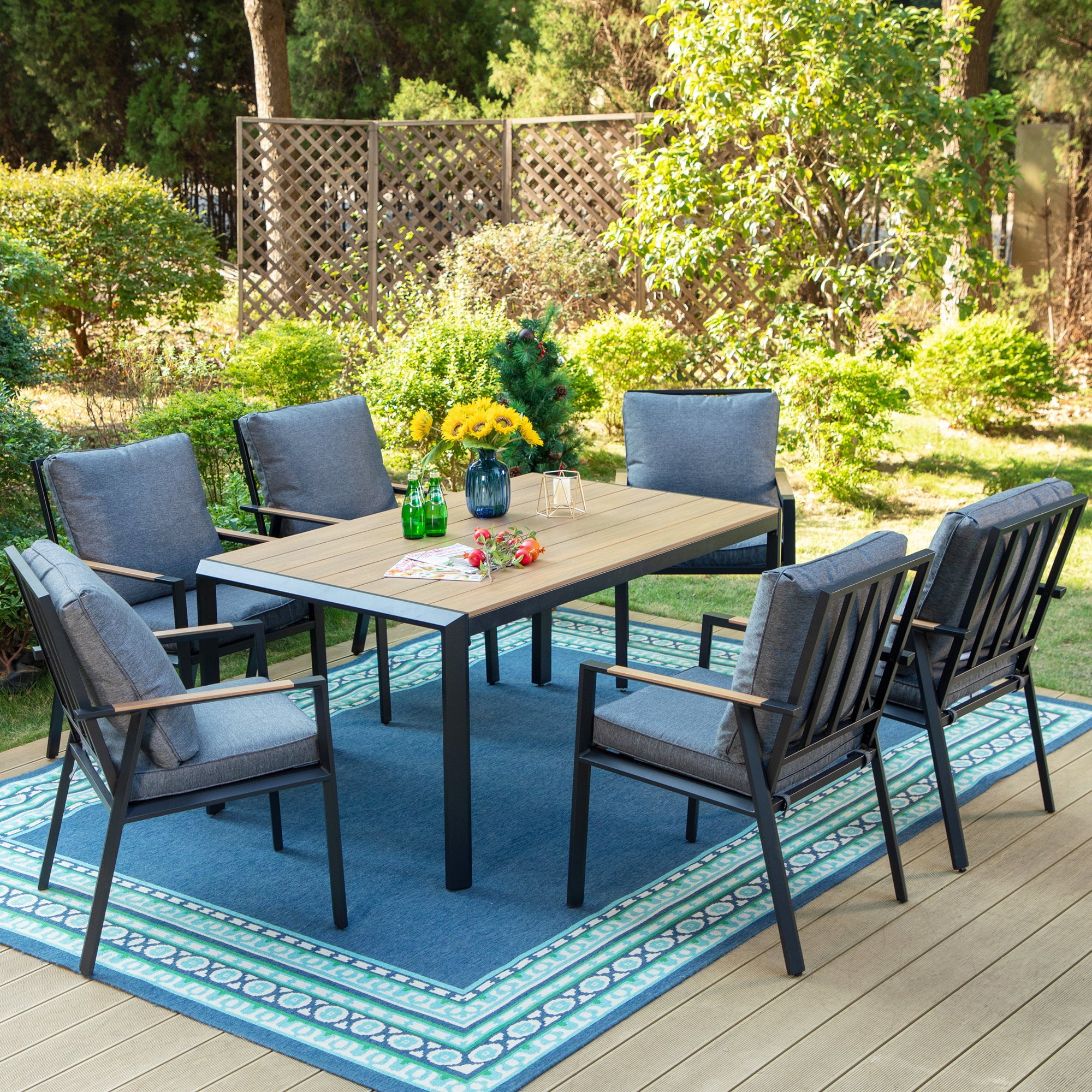 MF Studio 7Piece All Aluminum Outdoor Dining Set with Cushions for 6