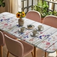 thumbnail image 3 of Spring Floral Table Cloths for 8 Foot Rectangle Tables, Summer Botanical Flowers Vintage Patio Waterproof Elastic Fitted Tablecloths, Washable Rectangular Table Cover for Camping, 3 of 8