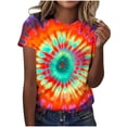 thumbnail image 2 of Mifsaly Tie-Dye Cotton T-Shirt for Women Short Sleeve Crew Neck Casual Summer Tops Colorful Print Lightweight Breathable Casual Blouse XXL, 2 of 6