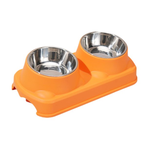 Comedero elevado para gatos, comedero de acero inoxidable para mascotas de interior, resistente, para uso diario. Naranja