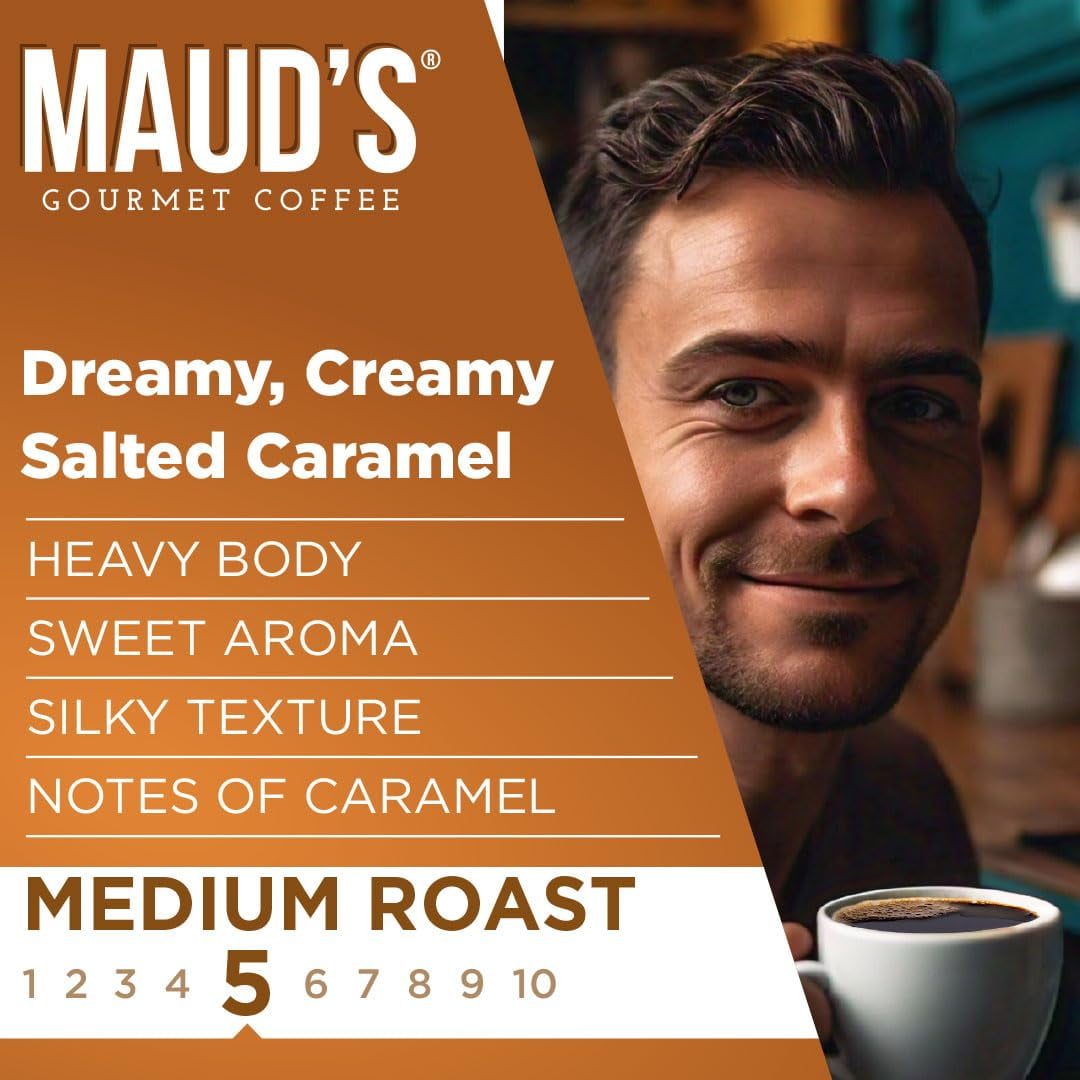 Maud's Salted Caramel Flavored Coffee Pods, 50ct, Medium Roast Flavored Coffee in Single Serve Pods – 100% Arabica Beans, Compatible with Keurig K Cups Maker