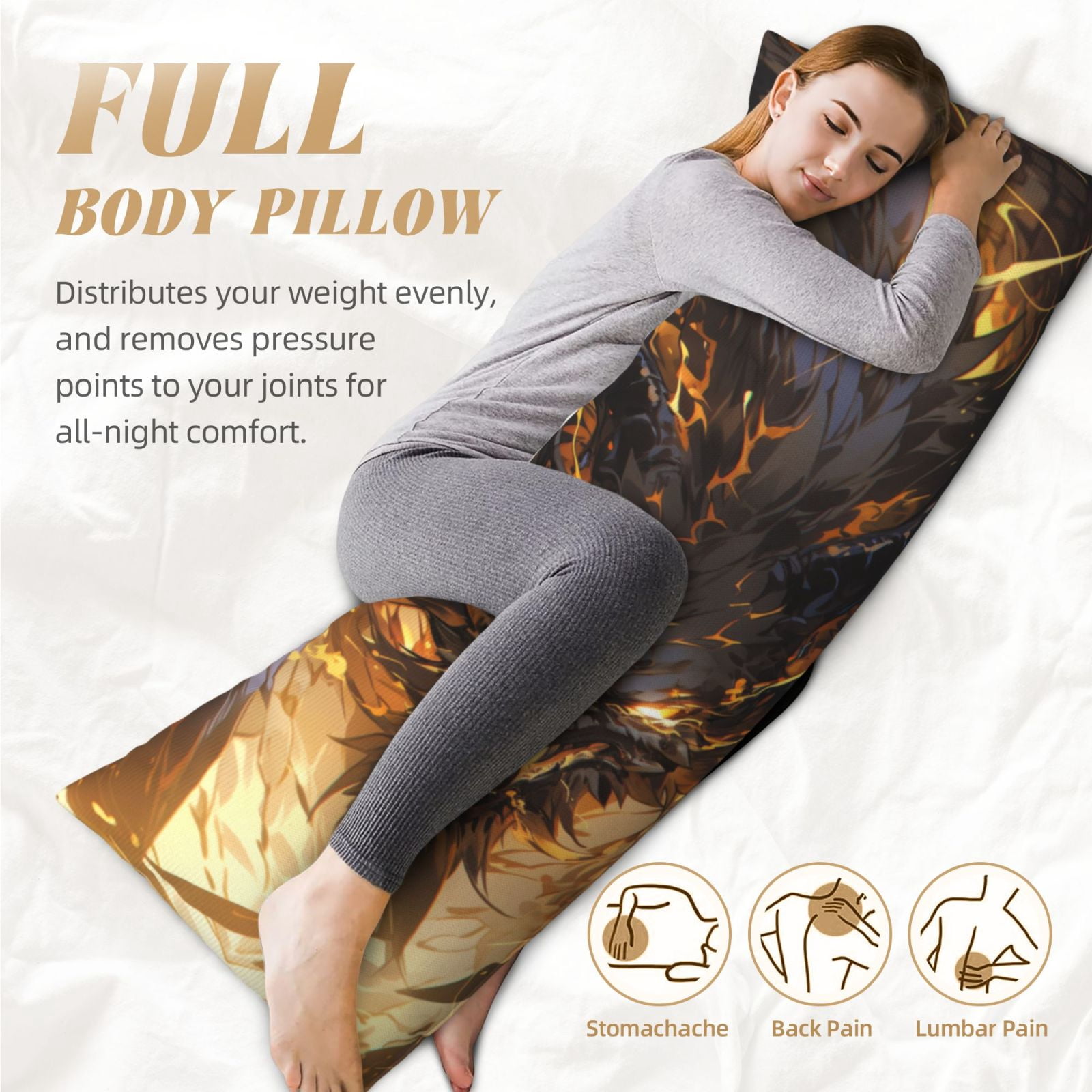 Naloa Cool Black Gold Dragon Super Soft 20x60 Body Pillow Case,Long Side Hidden Zipper（PILLOWS ARE NOT INCLUDED）