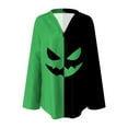 thumbnail image 4 of Kaprioy Halloween Shirts for Women 3/4 Sleeve Tops Halloween Block Color Pumpkin Printed V Neck Fall Fashion Blouse Funny Tops Light Green, XL, 4 of 5