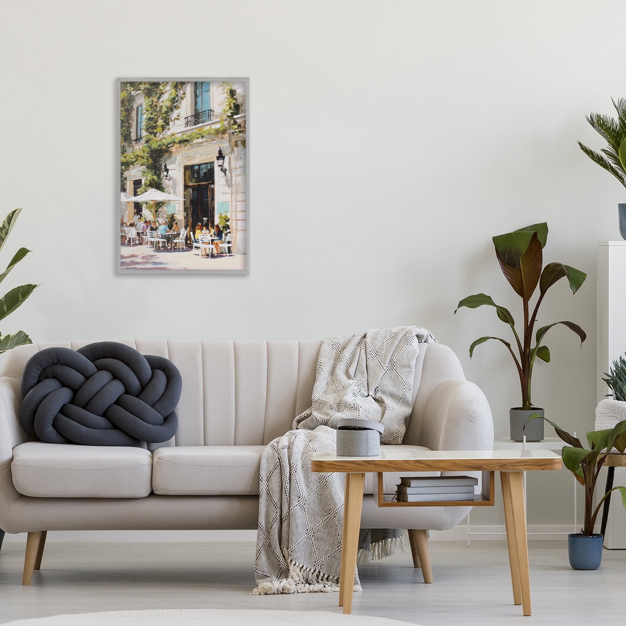 Stupell Industries Streetside Cafe Terrace with Ivy Gray Framed Giclee Art, design by Petal Prints Design