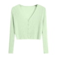 thumbnail image 2 of BLTIBY Womens Long Sleeve Button Shirts Spring Fall V Neck Tops Casual Fashion Comfortable Pullover Blouse Green Free Size, 2 of 6