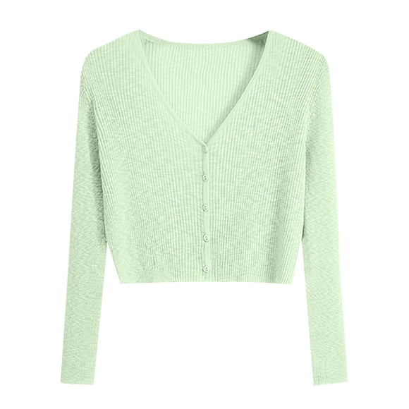 Timegard Fall Tops for Women Cropped Cardigan V Neck Long Sleeve Knit Jackets Casual Comfy Outwear Fashion